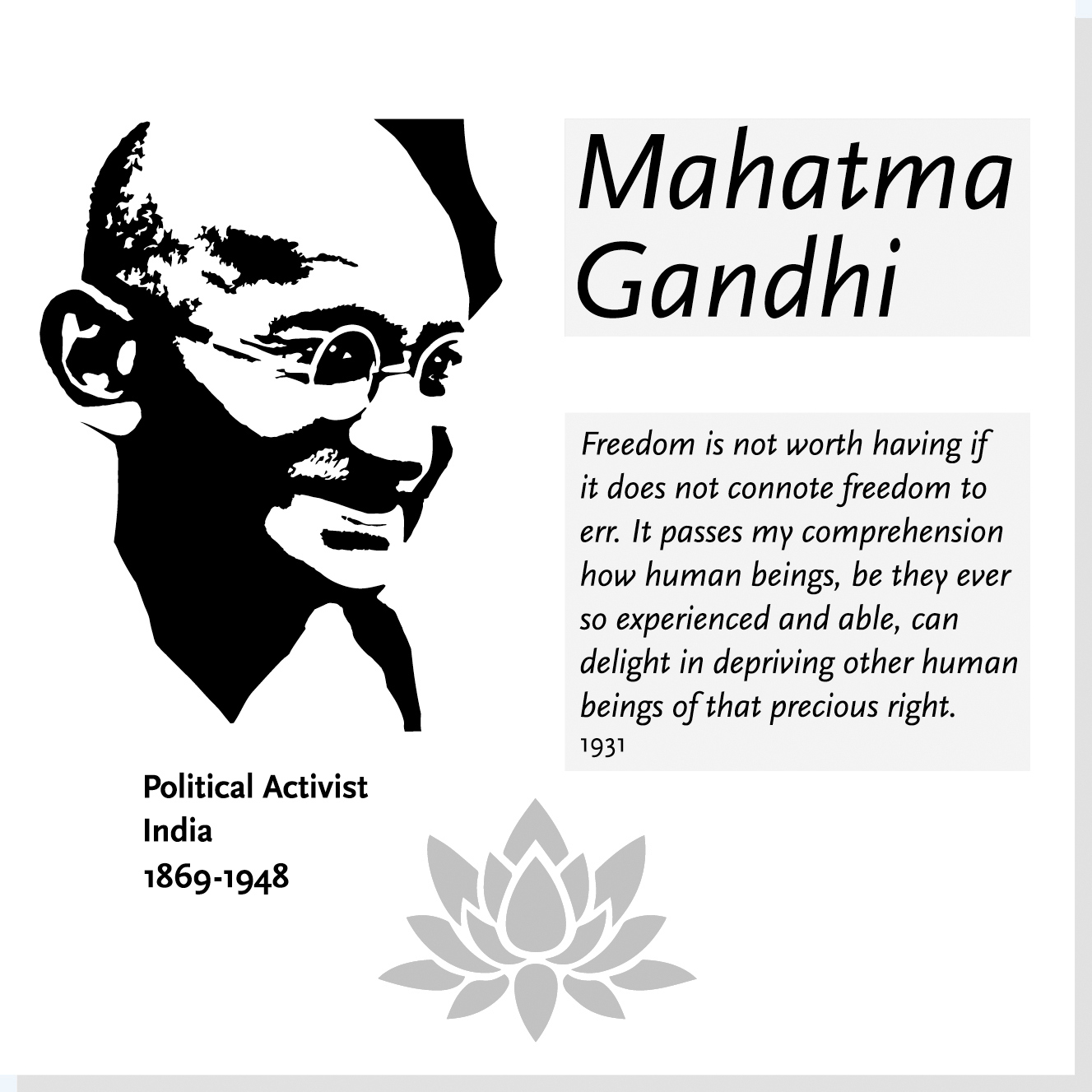 Mahatma Gandhi er en af Rysensteens 14 udvalgte verdensborgere